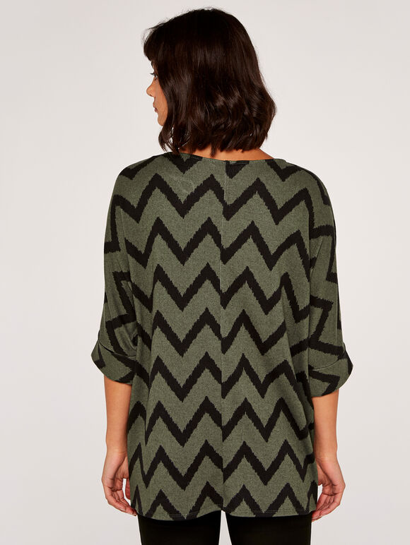 Chevron Stripe Batwing Top, Khaki, large