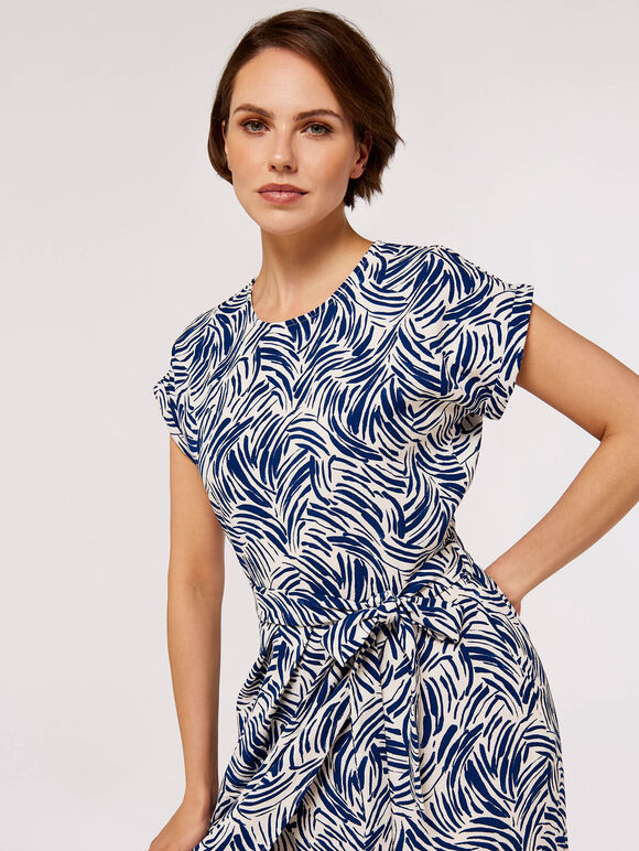Brushstroke Print  Midi Dress, Cream, large