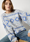 Chevron Geometric Retro Jumper, Blue, large