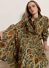 Floral Leaves Tiered Shirt Midi Dress, Green, large