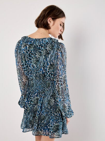 Feather Print Chiffon Mini Dress