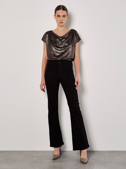 Metallic Foil Cowl Neck Top