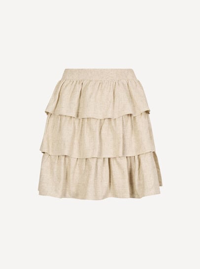 Linen Blend Ruffle Tiered Mini Skirt