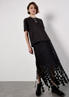 Guipure Circle Lace Fringe Maxi Skirt, Black, large