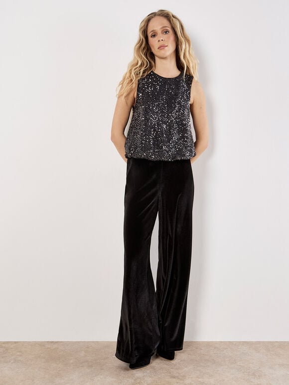 Chevron Sequin Puff Hem Top, Dark Grey - Charcoal, large