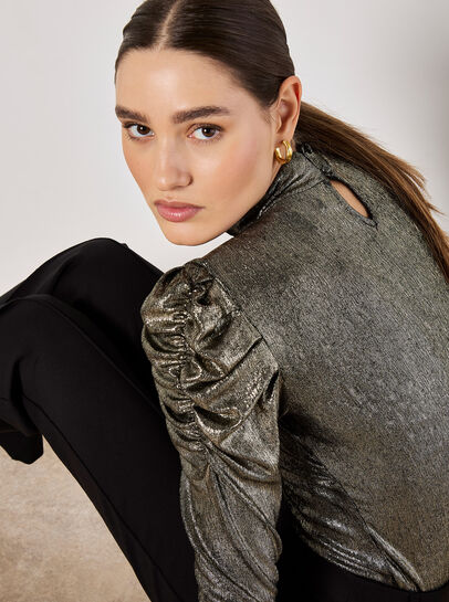 Metallic Foil Ruched Shoulder Top