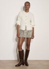 Leopard Print Cotton Denim Mini Skirt, Grey, large