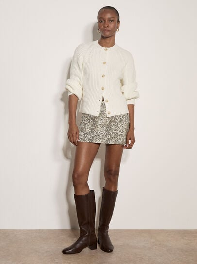 Leopard Print Cotton Denim Mini Skirt