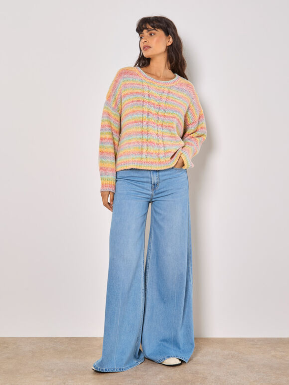 Pastel Stripes Cable Knit Jumper, Assorted, large