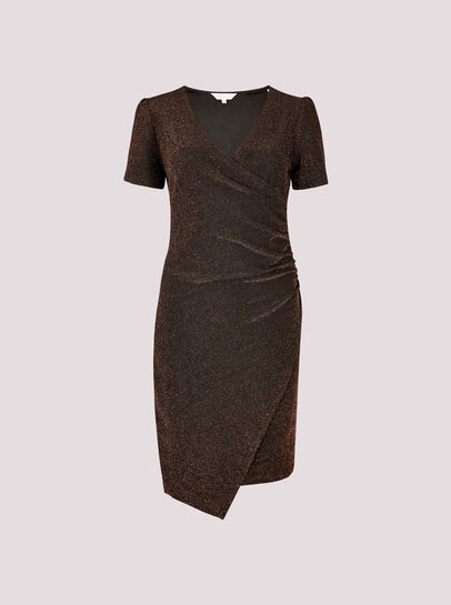 Metallic Bodycon Wrap Mini Dress