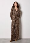 Leopard Print Wide-Leg Trousers, Brown, large
