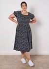 Brush Spot Milkmaid Midi Dress, Navy, large