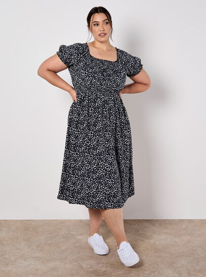 Brush Spot Milkmaid Midi Dress