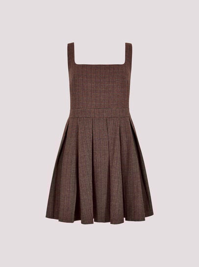 Check Pleated Skater Mini Dress