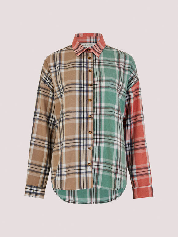 Patchwork Plaid Shirt, Mint, large