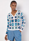 Multi Crochet Squares Cardigan, Navy, large