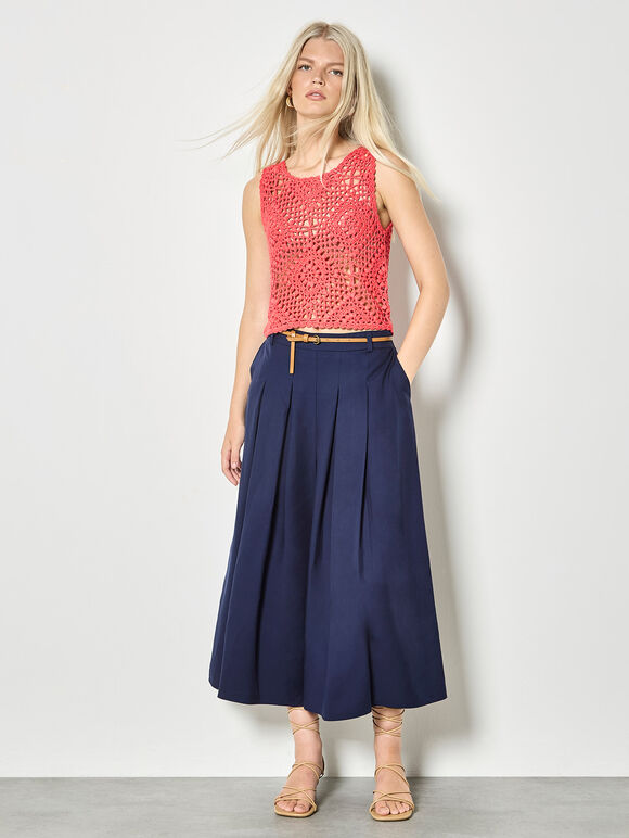 Diamond Hand-Knit Crochet Crop Top, Red, large