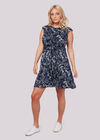Feather Leaf Print Tie Front Dress+, Navy, large