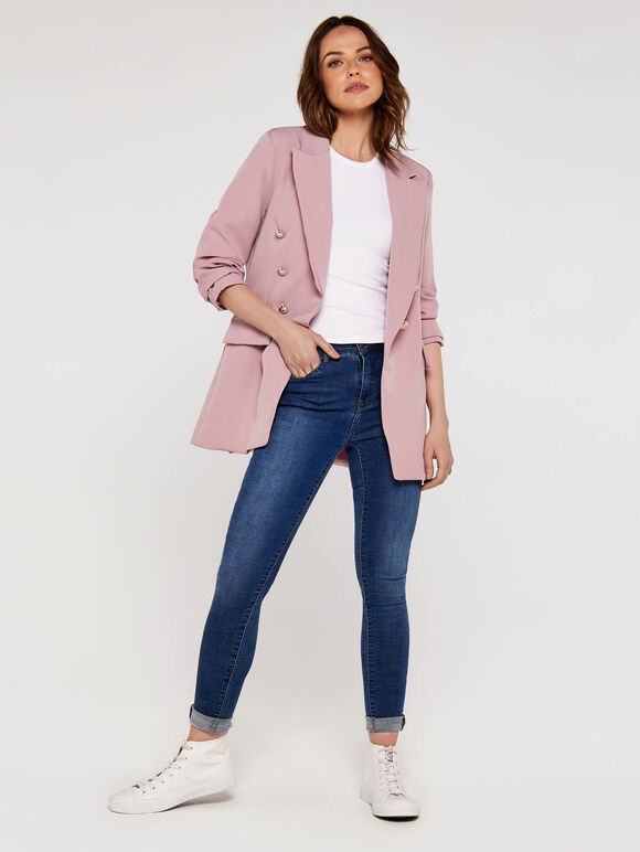 Double Breasted Blazer, Pink, large