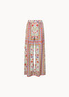 Floral Scarf Print Satin Wide-Leg Trousers, Orange, large