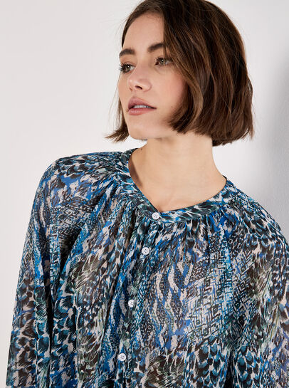 Patchwork Feather Print Chiffon Top