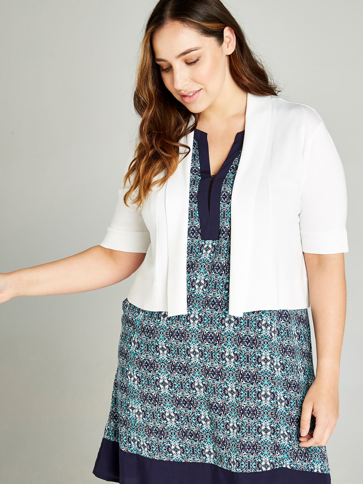 Button Sleeve Detail Knit Shrug + 