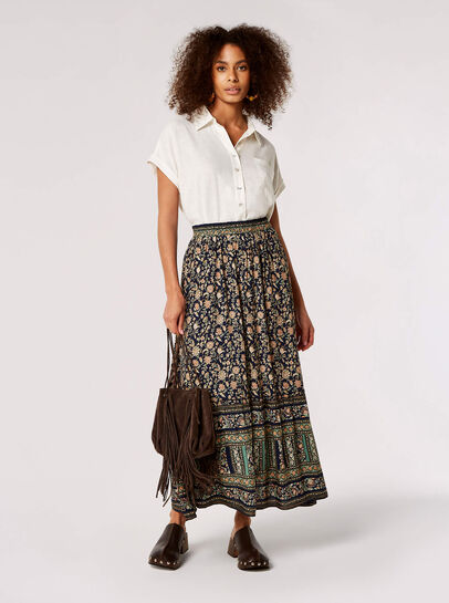 Sarasa Floral Border Maxi Skirt