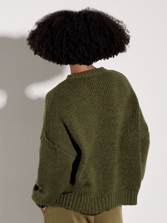 Embroidered Flower Jumper, Pine Green, large