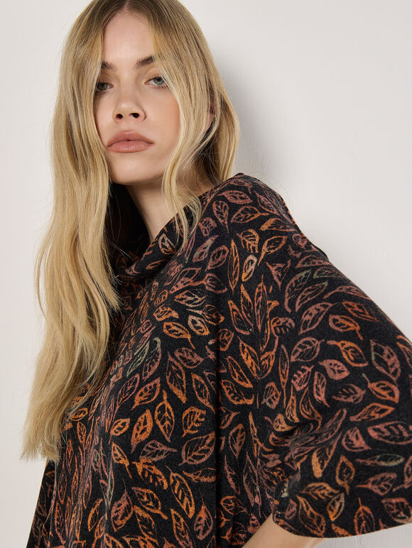 Batik Leaf Jersey Knit Top, Orange, large