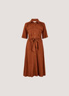 Linen Blend Utility Shirt Midi Dress, Brown, large