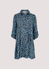 Mini-robe chemise trapèze à imprimé léopard, Bleu, grand