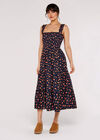 Ditsy Smocked Midi Dress, Navy, large