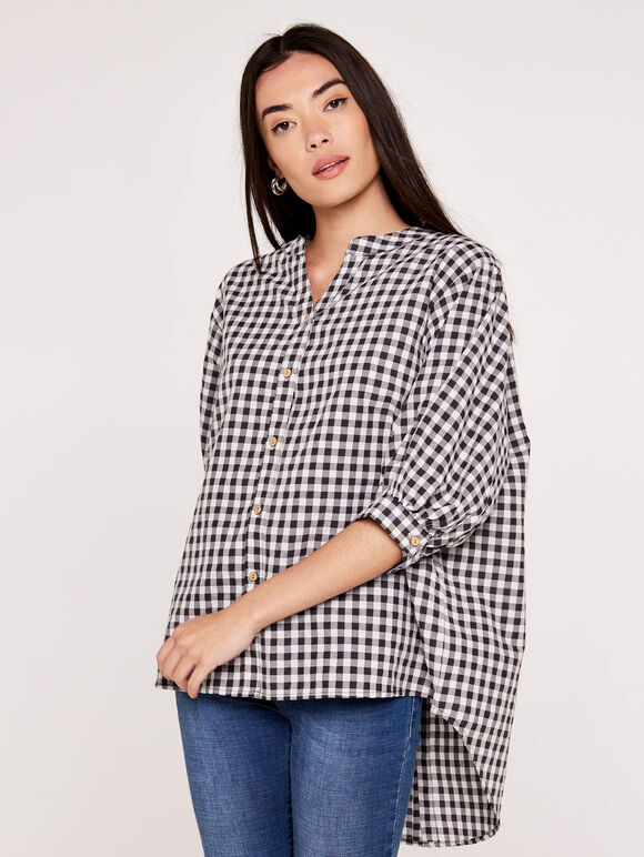 Classy Gingham Oversized Shirt, Black, large