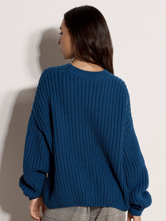 Chunky Cable Knit Jumper, Cobalt/Royal Blue, large