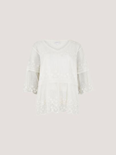 Embroidered Cotton Mesh Blouse