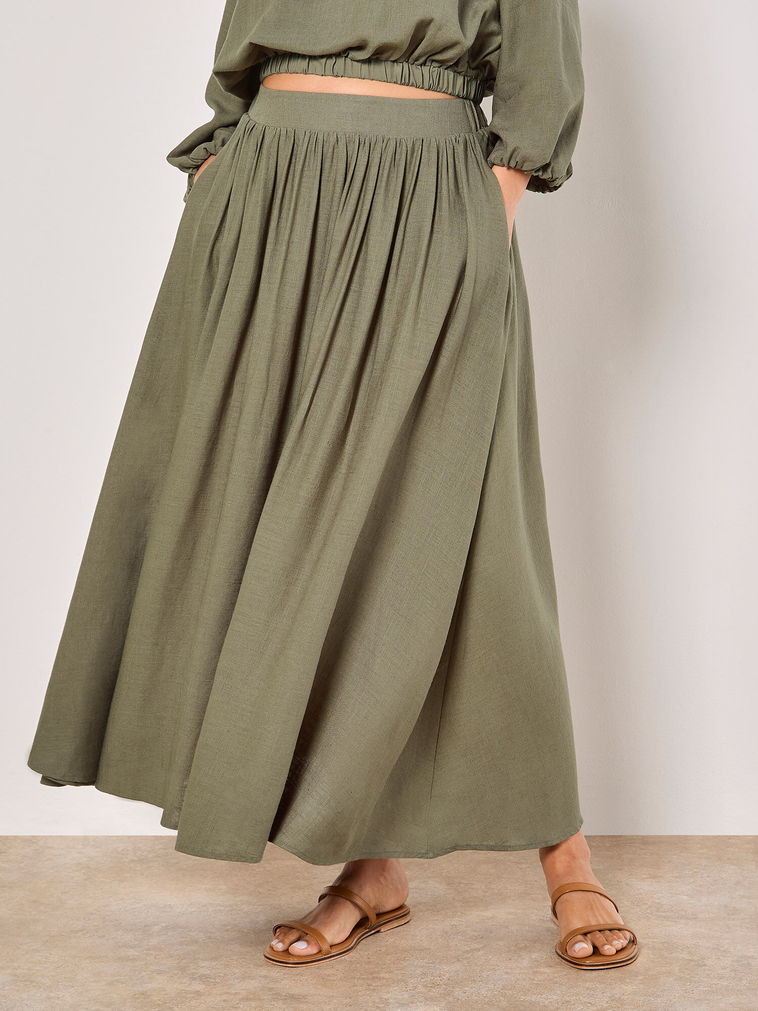 Linen Blend Pleated Midaxi Skirt | Apricot Clothing