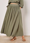 Linen Blend Pleated Midaxi Skirt, Khaki, large