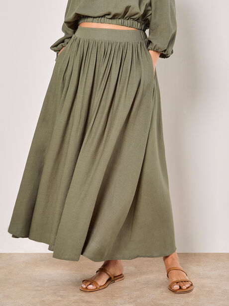 Linen Pleated Midi Skirt