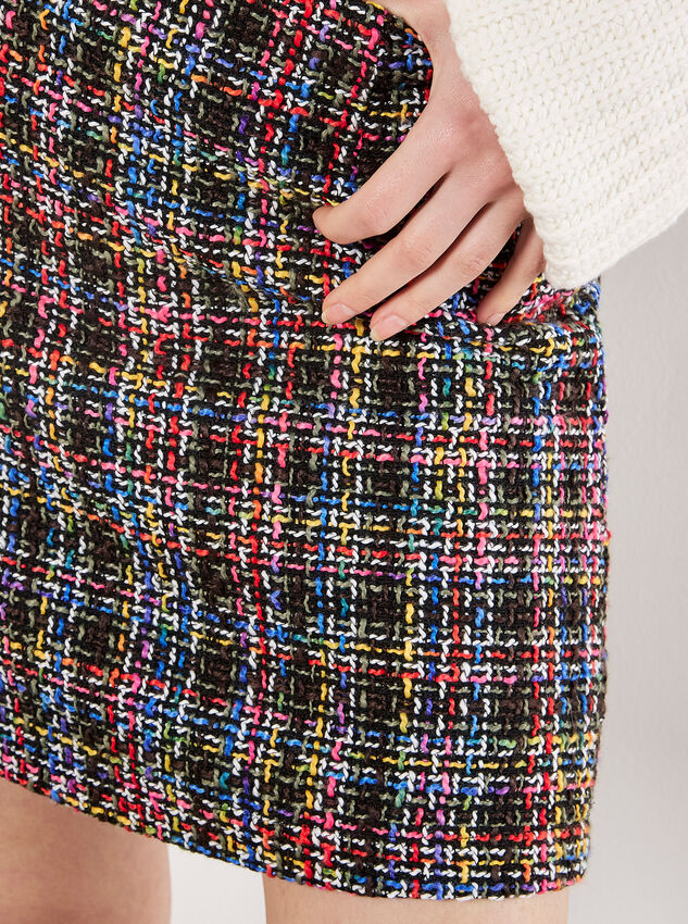 Multicoloured Tweed Mini Skirt, Black, large