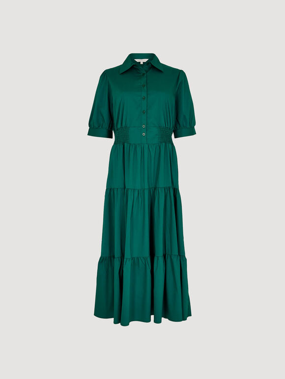 Smocked Waist Shirt Midaxi Dress, Green, large