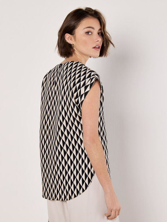 Geo Triangles Woven T-Shirt, Black, large