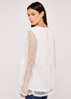 Lace Top with Mesh Sleeve Top, Cream, large