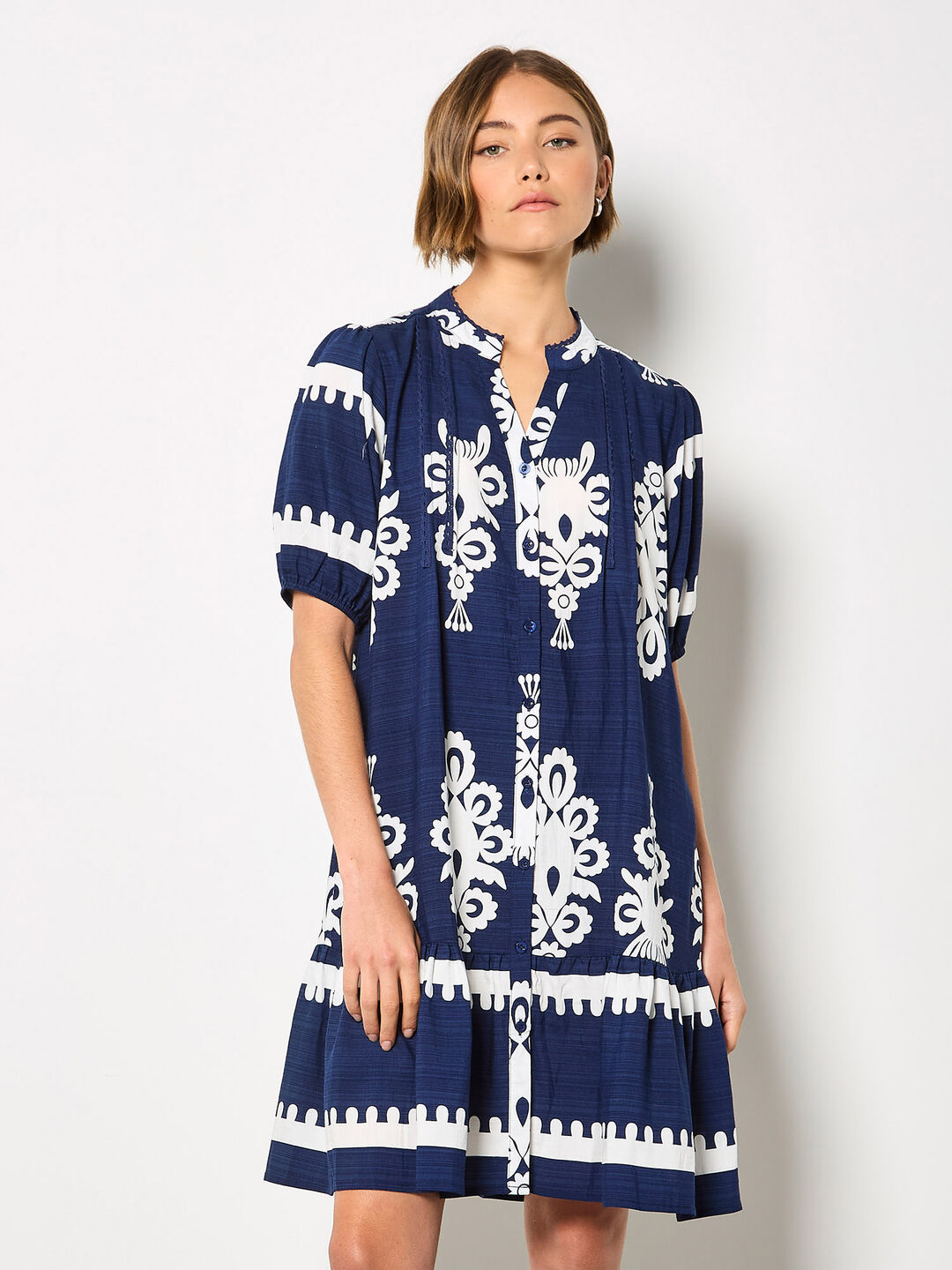 Baroque Print Shirt Mini Dress | Apricot Clothing