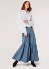 Cotton Stripe Cropped Ruffle Shirt, White, large