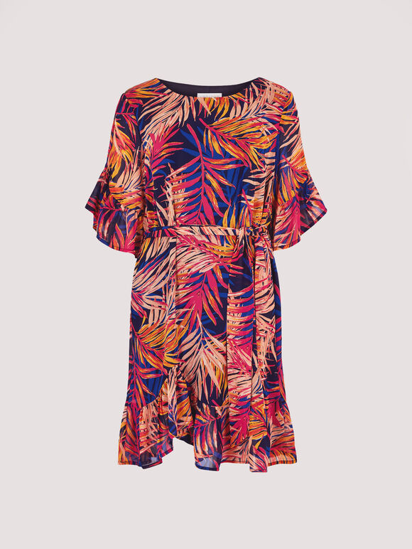 Painterly Tropical Mini Dress, Navy, large