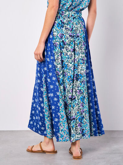 Floral Patchwork Print Midi Skirt