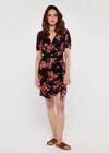 Floral Ruched Front Dress, Black, large