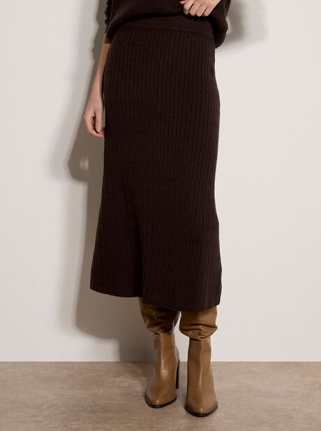 Fine Knit Cable Midi Skirt