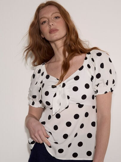 Polka Dot Tie Front Top