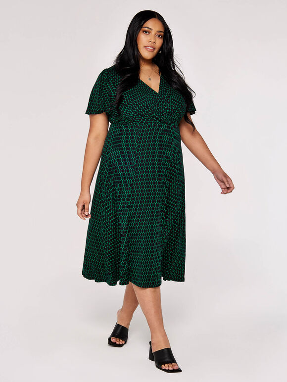 Curve Wrap Midi Dress, Green, large